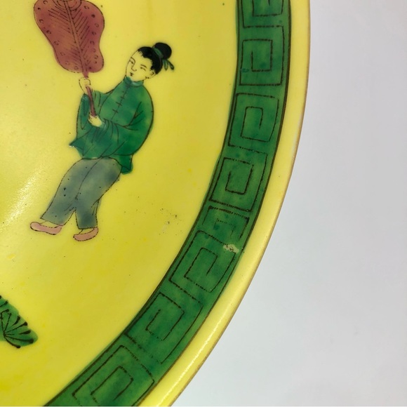 Vtg Japanese Bowl 1970s Andrea Hand Painted Porcelain Yellow With Figural Scene - Picture 5 of 9